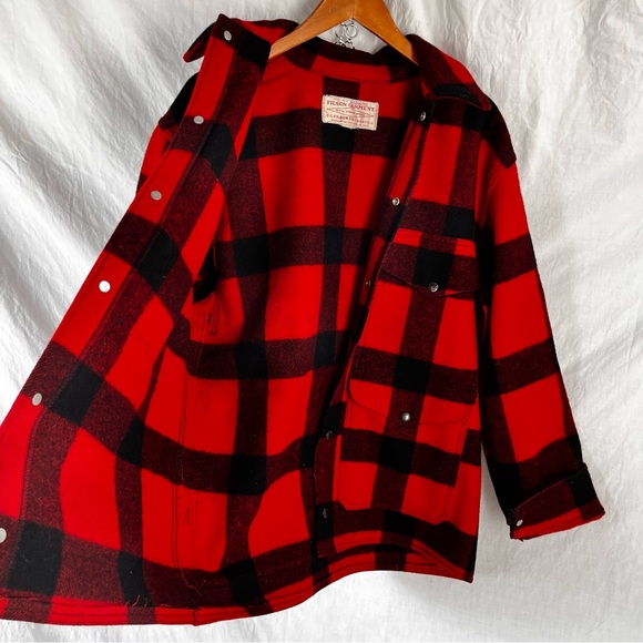 Filson Vintage Mackinaw Wool Cruiser Jacket Mens M L Buffalo Check Red Black - Picture 5 of 16